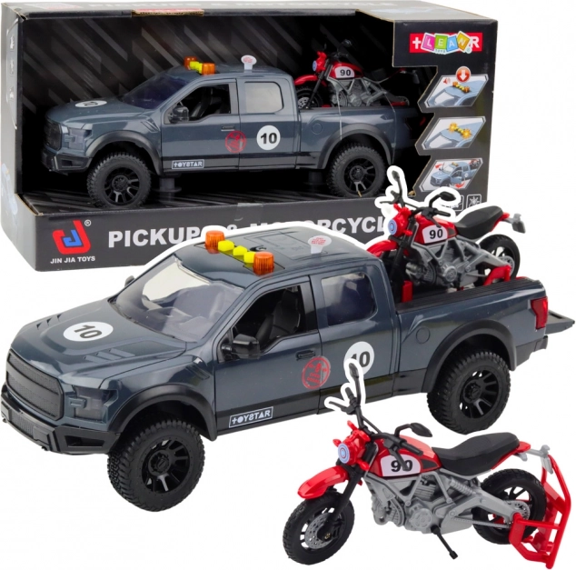 Pick-up avec moto, lumières et sons gris 1:12 jouet