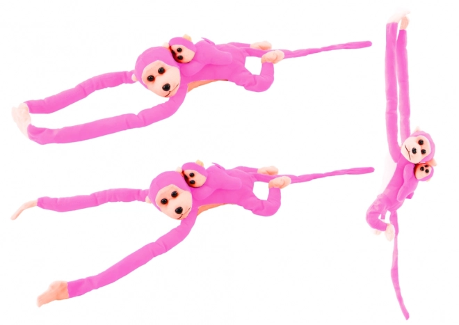 Singe en peluche avec petit bébé rose 90 cm