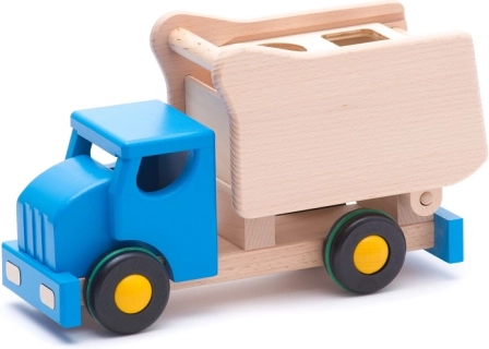 BAJO camion-benne en bois bleu avec formes à encastrer