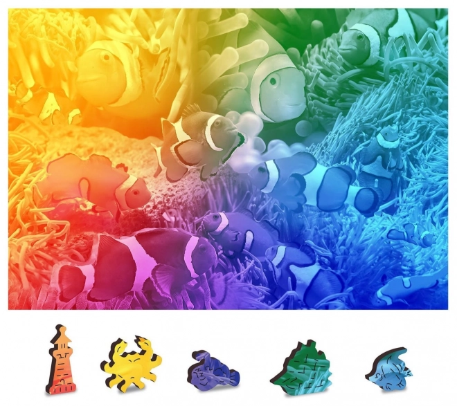 Puzzle en bois poissons tropicaux deux fois différemment