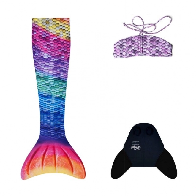 Queue de sirène avec monopalme Rainbow et Bikini
