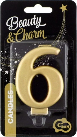 Bougie de gâteau chiffre 6 dorée 8 cm
