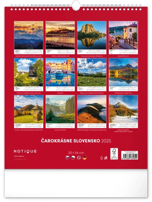 NOTIQUE Calendrier mural Slovensko enchanteur 2025, 30 x 34 cm