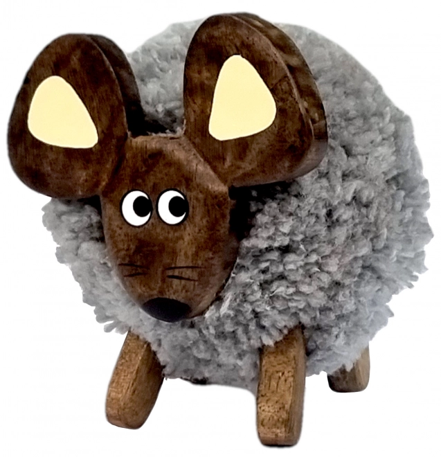 Souris décorative en bois avec pelage textile