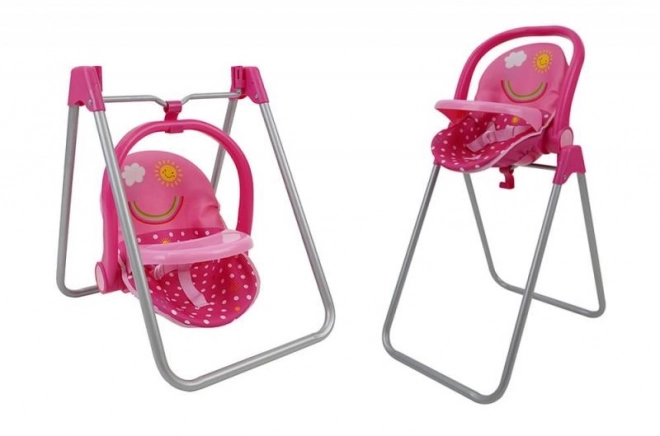 Ensemble 3-en-1, chaise haute, balançoire, siège auto - Pois