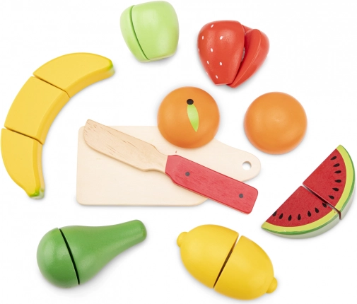 Set en bois de découpe de fruits dans un panier