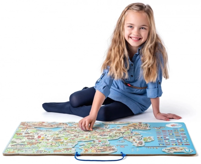 WOODY Carte magnétique de l'Europe avec des images et jeu de société, 3 en 1 en tchèque