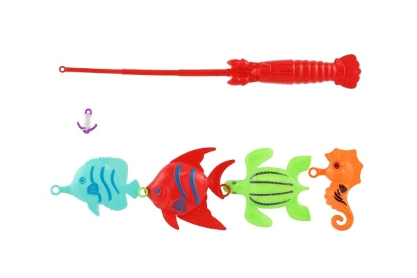 Jeu de poisson/pêcheur avec canne à pêche 26cm plastique 5 couleurs sur carte 15,5x49x2cm