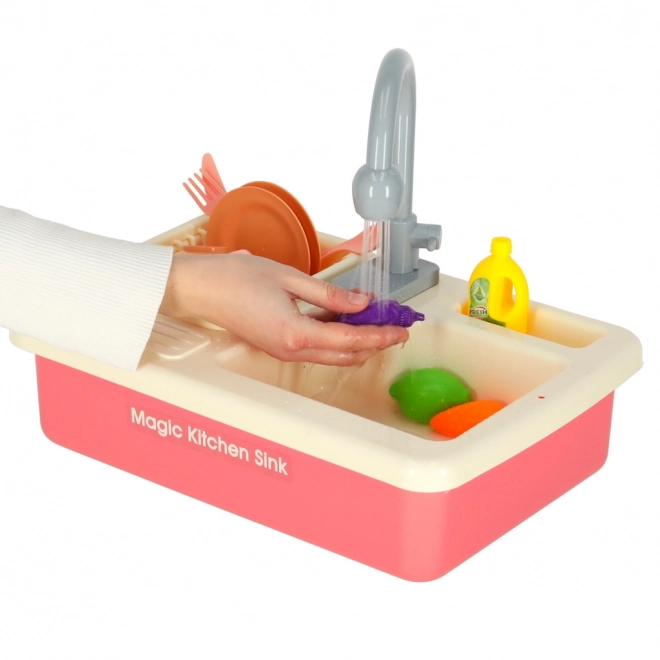 Évier de cuisine pour enfants avec vraie eau et accessoires roses