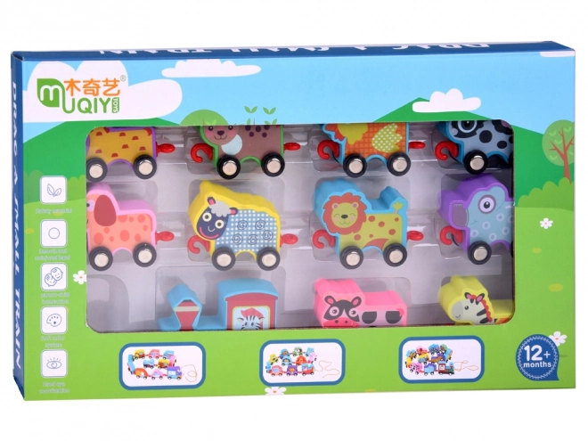 Blocs en bois animaux locomotive train 11 pièces ZA3600