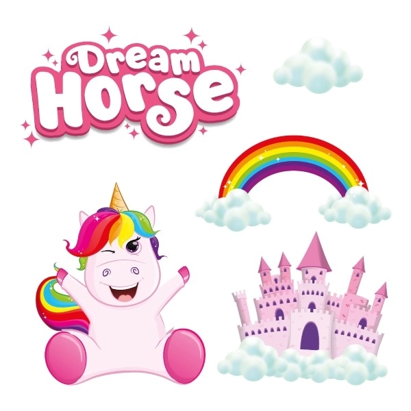 Autocollants muraux licorne XXL 3D dans un sachet 38x63cm