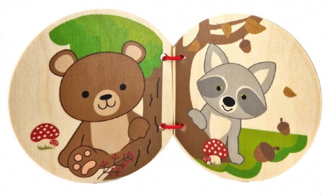 Livre d'images en bois avec renard et animaux de la forêt
