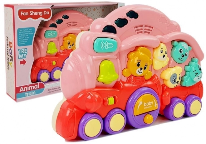 Locomotive rose interactive avec animaux et effets lumineux