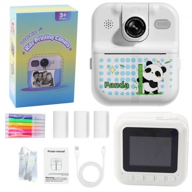 Appareil photo instantané avec imprimante thermique Panda blanc