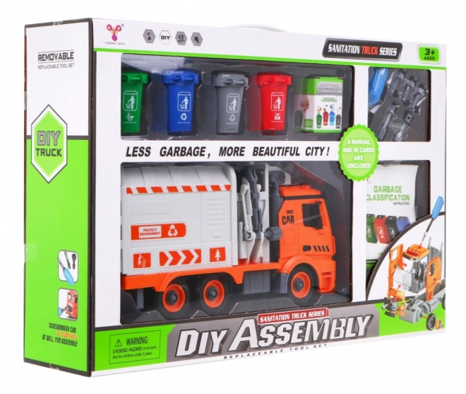 Camion de poubelle interactif pour enfants 3+ Apprendre l'écologie + 4 conteneurs + carte des déchets