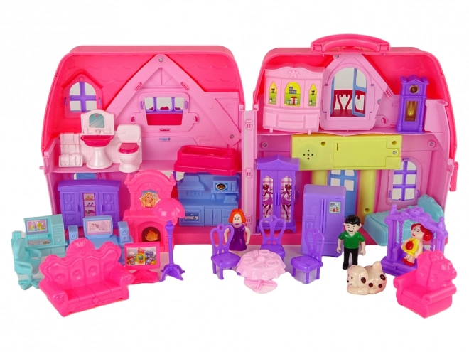 Maison Villa ensemble avec éclairage en plastique rose