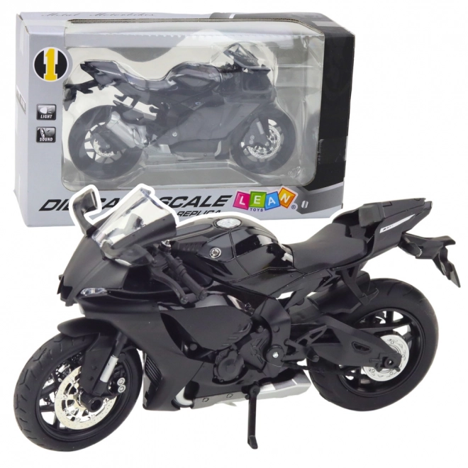 Modèle de moto sportive noir avec des éléments métalliques 1:12