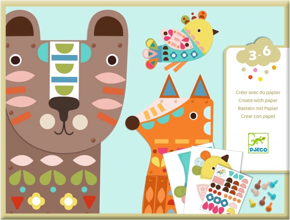 DJECO Coffret créatif avec autocollants Grands animaux
