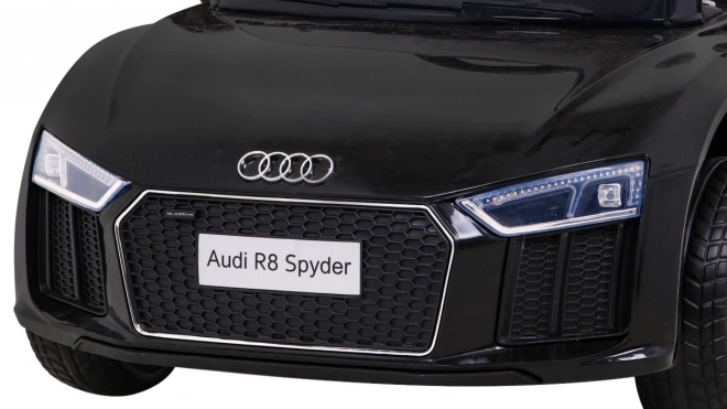 Audi R8 voiture électrique enfant noire avec télécommande, roues EVA, démarrage lent et MP3 LED