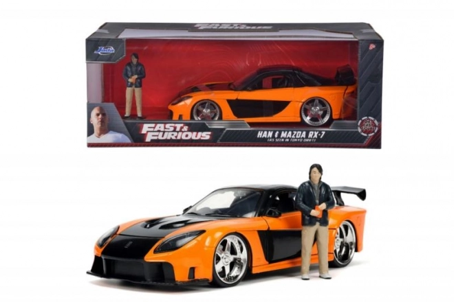 Modèle de voiture Rychle a zběsile 1997 Mazda RX-7 avec figurine Han Lue