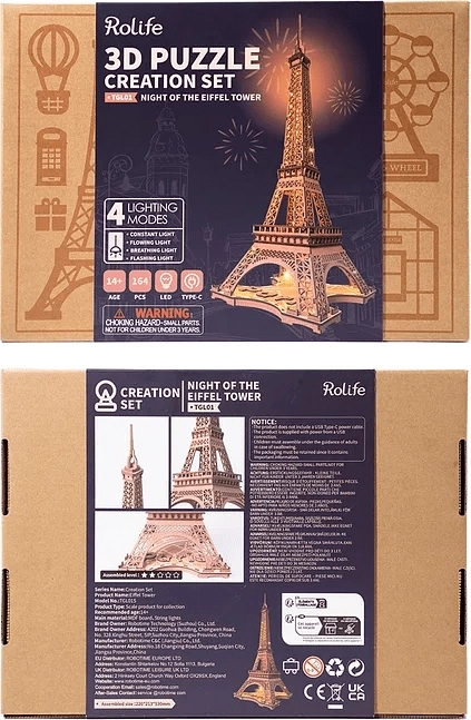 Puzzle 3D en bois RoboTime Rolife Nuit Éclairée Tour Eiffel