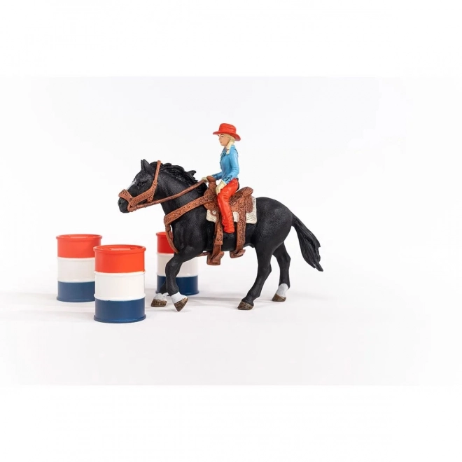 Ensemble de figurines Farm World Cowgirl et Course autour du baril