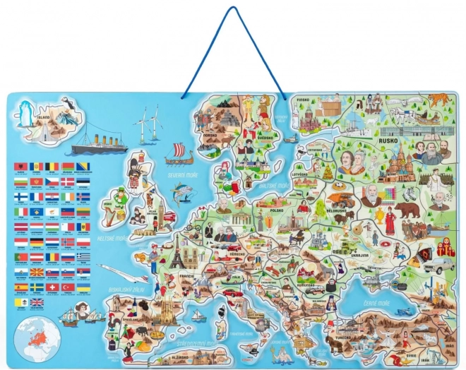 WOODY Carte magnétique de l'Europe avec des images et jeu de société, 3 en 1 en tchèque