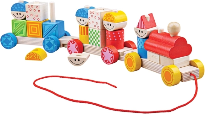 Bigjigs Baby petit train en bois à tirer avec blocs à empiler