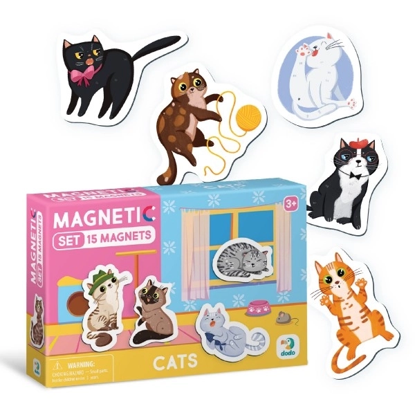 Aimants avec motif de chats dans une boîte