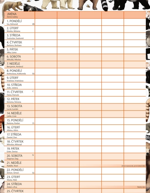 Calendrier de planification familiale Animalium 2026