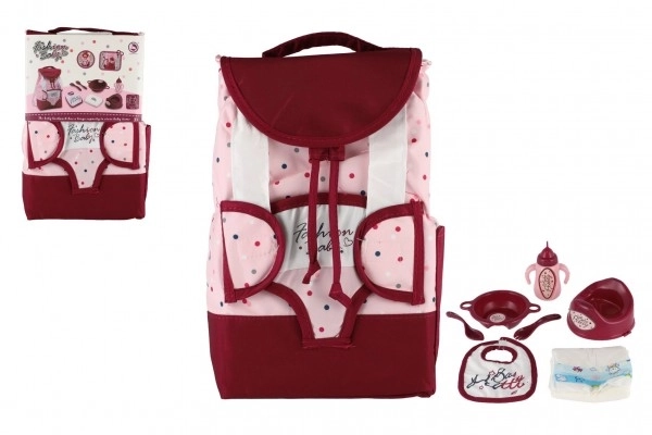 Sac à dos avec porte-bébé pour poupée tissu 17x26cm avec accessoires pour poupée en sachet