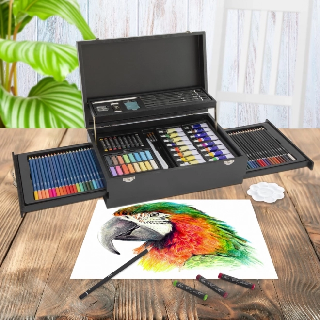 Ensemble de peinture dans une mallette en bois étagée