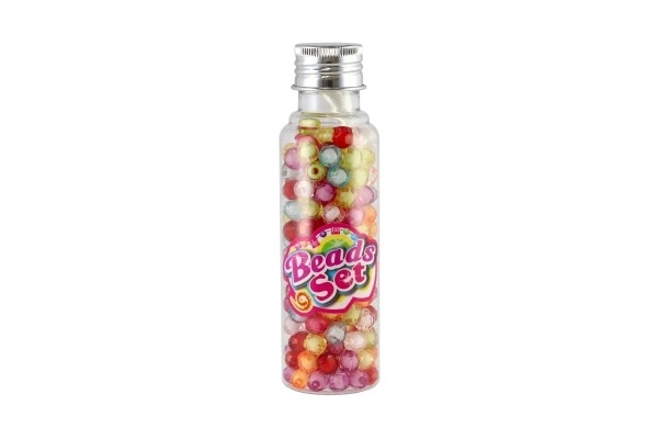 Perles avec ficelle en plastique mix de couleurs dans une boîte en plastique 3,5x12,5cm