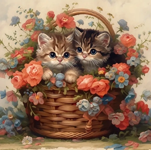 Mosaique en diamant - chats dans le panier