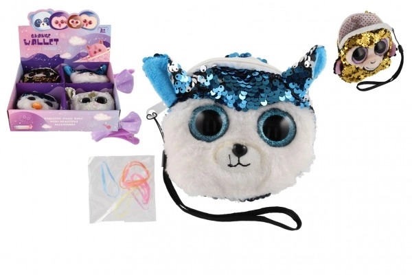 Porte-monnaie en tissu pour fille avec motif animal et paillettes, avec accessoires pour cheveux