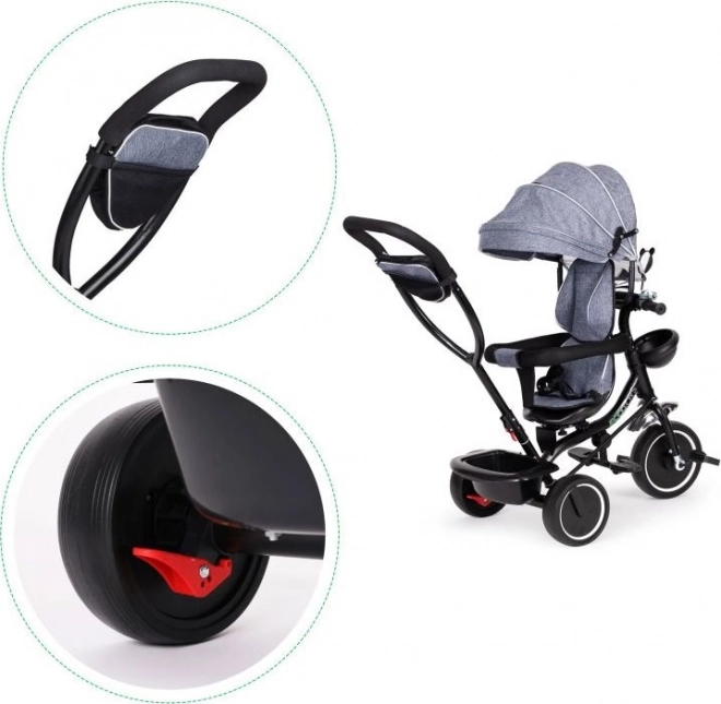 ECOTOYS Tricycle avec toit et barre de poussée gris
