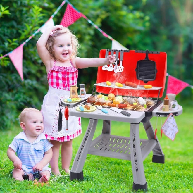 Woopie Barbecue de jardin pour enfants interactif avec LED et effet de vapeur, ensemble XL 41 pcs