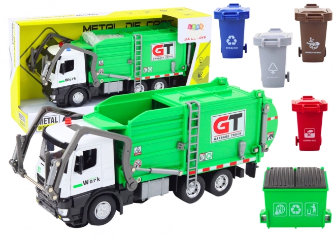 Camion poubelle en métal vert multifonctionnel avec entraînement par friction
