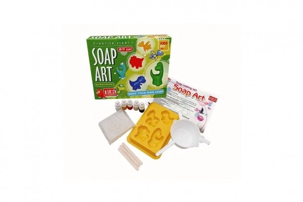 Kit créatif de fabrication de savon dinosaures avec moules et accessoires dans une boîte 26x20x7cm