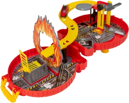 Piste de course des pompiers avec valisette et petite voiture TEAMSTERZ