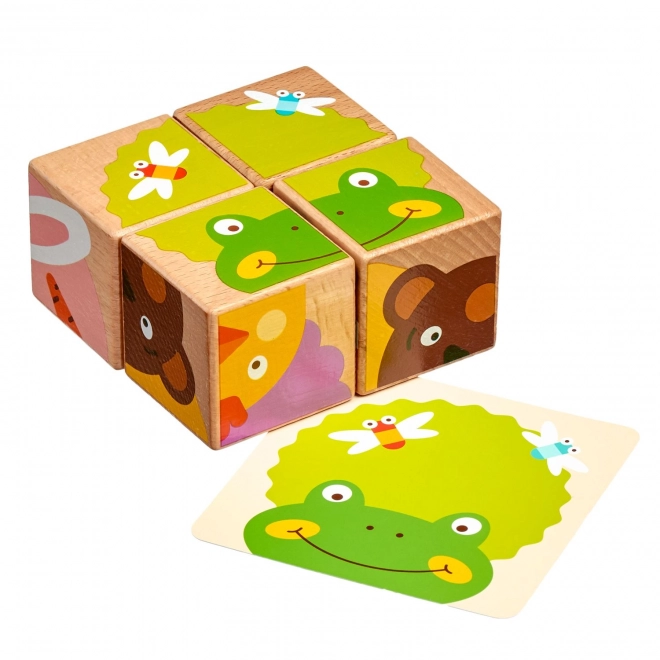 Lucy & Leo Où Va L'animal - 4 cubes en bois illustrés