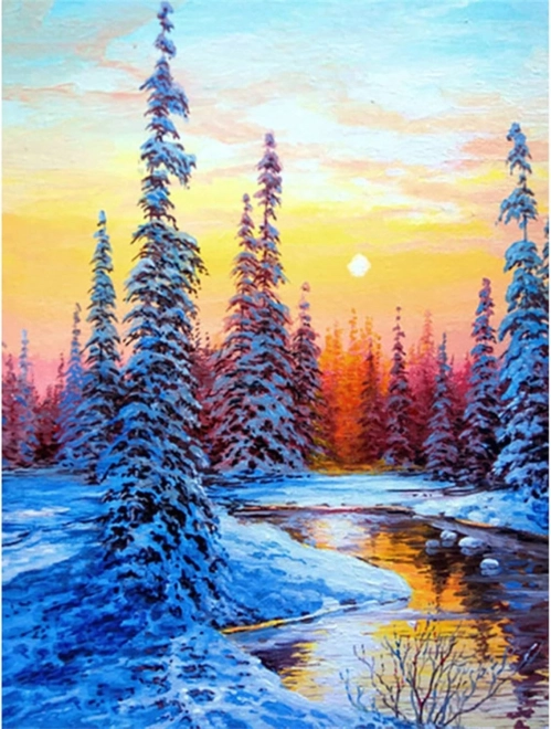 Peinture diamant - Rivière en hiver 30x40 cm