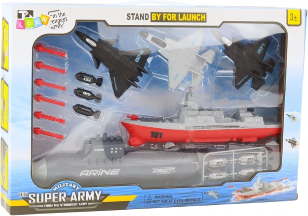Ensemble militaire pour enfants avec porte-avions, sous-marin et chasseurs