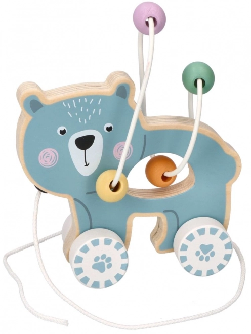 Jouet à tirer en bois pour enfants + perles d'activités - Ourson