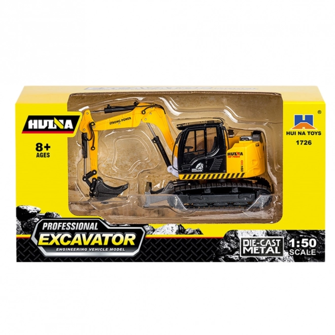 Pelle sur chenilles métallique avec bulldozer Huina jaune 1:50