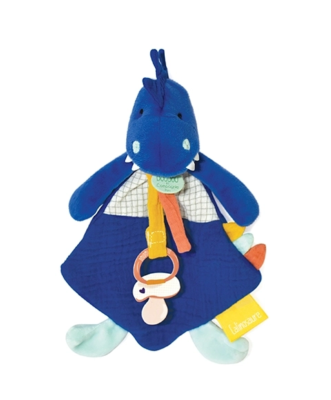Doudou Jouet avec attache tétine dinosaure bleu 23 cm