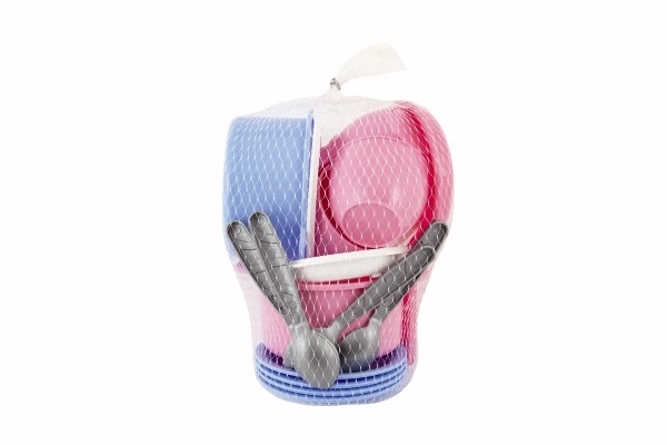 Ensemble de vaisselle en plastique coloré 18 pièces en filet 12m+