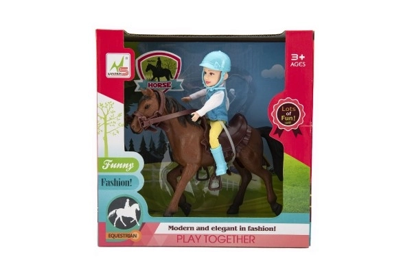 Cheval + poupée/poupon jockey plastique 20cm dans boîte 23x23x9,5cm