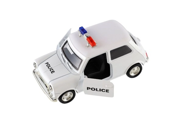 Voiture de police rétro 11cm en métal/plastique à rétrofriction sur batterie avec lumière 4 types