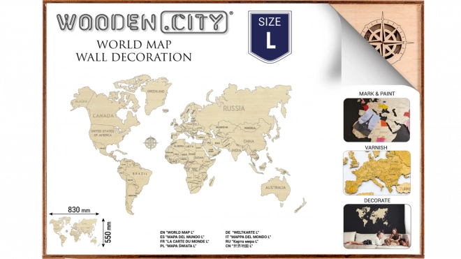 Carte en bois du monde WOODEN CITY grande